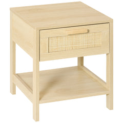 Kozy Nightstand with Rattan Drawer and Storage Shelf, Bedside End Table for Bedroom, Living Room