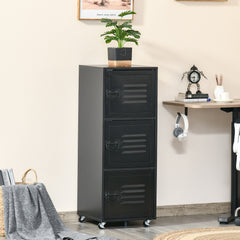 Kozy Rolling Storage Cabinet 3-Tier Mobile File Cabinet with Wheels & Metal Doors for Home Office, Living Room, Black