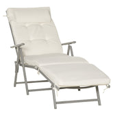 Kozy Sun Lounger Steel Frame Outdoor Folding Chaise Texteline Lounge Chair Recliner with Headrest & 7 Levels Adjustable Backrest, Cream White