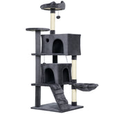 Kozy 140cm Large Cat Tree Tower with Sisal Scratching Posts, Cat Houses, Plush Perches, Hammock, Ladder, Dark Grey