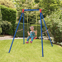 Kozy Kids Swing Set Toddler Swing Adjustable Rope Heavy Duty A-Frame Stand Outdoor Playset for 3-8 Years Old Blue