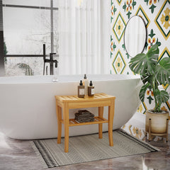 Kozy 45cm 2-Tier Slatted Shower Bench Storage Seat w/ 4 Legs Comfortable Safe Bathroom Stool Spa Bath Organiser