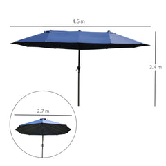 Outsunny Waterproof 4.6m Garden Parasol Double-Sided Sun Umbrella Patio Market Shelter Canopy Shade Outdoor Blue - NO BASE | Aosom UK