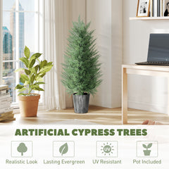 Kozy - 90cm Artificial Cypress Trees Set of 2, UV Resistant Artificial Plants with Decorative Pot, Fake Plants for Indoor Outdoor Decor, Green