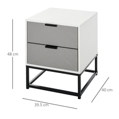 Kozy Bedside Cabinet with 2 Drawer Storage Unit, Unique Shape Bedroom Table Nightstand with Metal Base, for Living Room, Study Room, Dorm