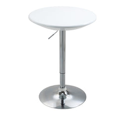 Kozy Modern Round Bar Table Adjustable Height Home Pub Bistro Desk Swivel Painted Top with Silver Steel Leg and Base, White