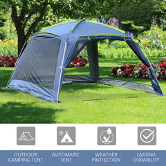 Outsunny Portable Camping Tent, 5-8 Person Dome Tent, Outdoor Screen House, Sun Shelter, 360°x355x215cm, Dark Blue/Green
