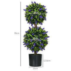 HOMCOM Set of 2 Artificial Plants, Lavender Flowers Ball Trees with Pot, for Home Indoor Outdoor Decor, 70cm | Aosom UK