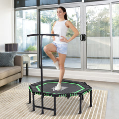 Kozy 48" Octagonal Mini Fitness Rebounder Trampoline Indoor Outdoor Foldable Mini Jumper with Adjustable Handle, Green