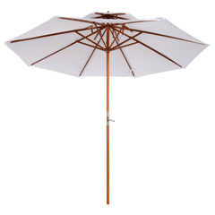 Outsunny Waterproof 2.7m Patio Umbrella Double Tier Garden Parasol Umbrella Outdoor Sun Umbrella Sunshade Bamboo Parasol Cream White | Aosom UK