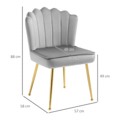 HOMCOM Shell Luxe Velvet Accent Chair, Modern Living Room Chair with Gold Metal Legs for Living Room, Bedroom, Home Office, Set of 2, Grey | Aosom UK