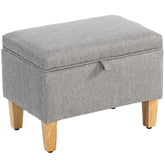 Kozy - 16L Linen Storage Ottoman Padded Footstool with Rubberwood Legs for Storage Box, Bed End, Shoe Bench, Seating, Light Grey