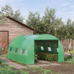 Kozy Walk-in Polytunnel Greenhouse, Outdoor Garden Tunnel Greenhouse Tent with Zipped Roll-Up Door and 6 Mesh Windows, 4 x 3M