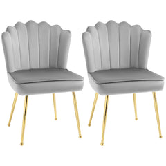 HOMCOM Shell Luxe Velvet Accent Chair, Modern Living Room Chair with Gold Metal Legs for Living Room, Bedroom, Home Office, Set of 2, Grey | Aosom UK