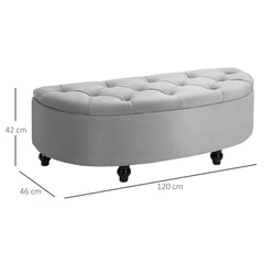 Kozy Semi-Circle Ottoman Storage Bench, Bed End Bench, Tufted Upholstered Window Seat Footrest Stool with Rubberwood Legs for Bedroom & Entryway, 120 x 46 x 42 cm, Light Grey