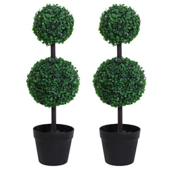 Outsunny Set of 2 Artificial Boxwood Ball Topiary Trees Potted Decorative Plant Outdoor and Indoor Décor (67cm) | Aosom UK