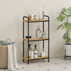 Kozy - 3-Tier Bamboo Bathroom Storage Shelf, Freestanding Narrow Shelving Unit with Slatted Shelves for Kitchen Bathroom Living Room, 41.5 x 21.5 x 77.5 cm, Natural and Black