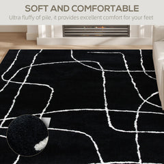 Kozy - Modern Fluffy Area Rug, Geometric Pattern Washable Rug, Soft High Pile Floor Carpet for Living Room, Bedroom, Dining Room, Home Office, 170 x 120 cm, Black