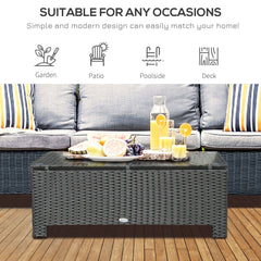 Kozy PE Rattan Coffee Table, Rectangular Outdoor Coffee Table with Tempered Glass Top, 70 KG Capacity for Garden, Balcony, Terrace, Patio, Black