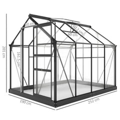 Kozy 6 x 8ft Polycarbonate Greenhouse, Large Walk-In Green House with Slide Door and Window, Garden Plants Grow House with Aluminium Frame and Foundation, Grey