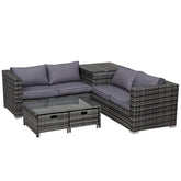 Kozy 4 Pcs Rattan Wicker Garden Furniture Patio Sofa Storage & Table Set w/ 2 Drawers Coffee Table,Great Cushioned 4 Seats Corner Sofa - Grey