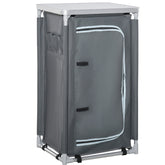 Kozy 3-Shelf Camping Cupboard Camping Kitchen Station Cook Table, Storage Organiser for BBQ Party Picnics Backyards with Carrying Bag, Grey