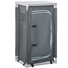 Kozy 3-Shelf Camping Cupboard Camping Kitchen Station Cook Table, Storage Organiser for BBQ Party Picnics Backyards with Carrying Bag, Grey