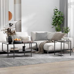 Kozy Tempered Glass Side Table with Storage, Modern 2-Tier Bedside Table with Steel Frame, Black