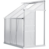 Kozy 6 x 4ft Lean to Wall Polycarbonate Greenhouse Aluminium Walk-in Garden Greenhouse with Adjustable Roof Vent, Rain Gutter and Sliding Door, Clear