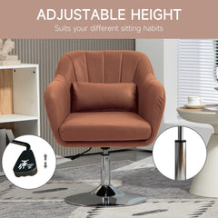 Kozy Swivel Microfibre Accent Chair for Living Room Contemporary Vanity Armchair with Adjustable Height Thick Cushion Lumbar Support Armrest for Bedroom Office Brown
