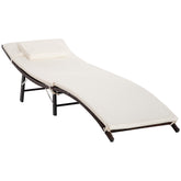 Kozy Rattan Folding Sun Lounger Outdoor Chair with Cushion and Pillow Cream White