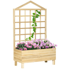Outsunny Garden Planters with Trellis for Vine Climbing, Distressed Wooden Raised Beds, 90x43x150cm, Natural Tone | Aosom UK