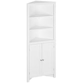 Kozy Triangle Bathroom Cabinet, Corner Bathroom Storage Unit with Cupboard and 3-Tier Shelves, Free Standing, White