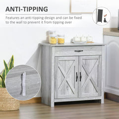 Kozy Farmhouse Barn Door Sideboard Storage Cabinet Coffee Bar for LIVING Room – Grey Grain