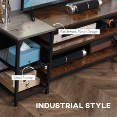 Kozy TV Unit Cabinet for TVs up to 60 Inches, Industrial TV Stand with Storage Shelves for Living Room, Brown and Grey