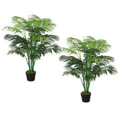 Outsunny Artificial Palm Tree in Pot, 2 Pack Fake Plants, Home Indoor Outdoor Decor, 125cm, Green | Aosom UK