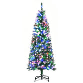 HOMCOM 5' Tall Prelit Pencil Slim Artificial Christmas Tree w/ Realistic Branches, 250 Colourful LED Lights & 408 Tips, Xmas Decoration | Aosom UK