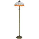 Kozy Tiffany-Style Floor Lamp with Handcrafted Stained Glass Shade, 152cm Tall Vintage Standing Lamp with Foot Switch and Dual Sockets for Living Room Bedroom, Bronze Tone and Orange