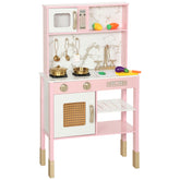AIYAPLAY Kitchen Playset with Pretend Play Cooking Accessories, Play Kitchen with Oven, Microwave and Sink, Pink