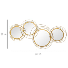 HOMCOM Metal Wall Art Modern Decorative Mirror Decor Hanging Home Wall Sculptures for Living Room Bedroom Dining Room, Gold