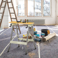 Kozy 4-in-1 Work Bench, Folding Clamp Table w/ 4 Adjustable Clamping Pegs for DIY Home Garage, Grey