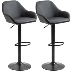 HOMCOM Adjustable Bar Stools Set of 2, Swivel Barstools with Footrest and Backrest, PU Leather and Steel Base, for Kitchen Counter, Black | Aosom UK