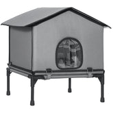 Kozy Outdoor Cat House, Waterproof Insulated Cat Kennel with Elevated Base, Foldable Feral Kitty Shelter for Kittens, Grey