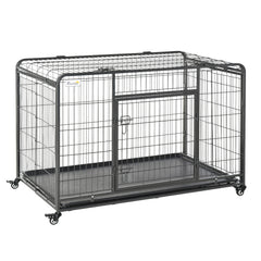 Kozy Metal Dog Cage Kennel Locking Door & Wheels Removable Tray Openable Top For Extra Large Pets 125 x 76 x 81 cm