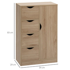 Kozy Bathroom Cabinet, Freestanding Storage Cabinet with 4 Drawers, Door Cupboard for Living Room, Kitchen, Bedroom, Natural