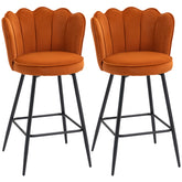 Kozy - Set of Two Velvet-Feel Lotus Bar Stools - Orange