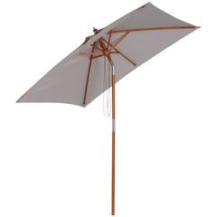 Outsunny Waterproof 2m x 1.5m Patio Garden Parasol Sun Umbrella Sunshade Canopy Outdoor Furniture Fir Wooden Pole 6 Ribs Tilt Mechanism | Aosom UK