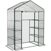 Kozy Walk in Greenhouse with 4-Tier 8 Shelves, Green House with Hemmed Cover, Roll-up Zipped Door, Steel Frame, 143 x 73 x 195cm