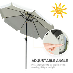 Kozy 2.7m Patio Parasol Garden Umbrellas Outdoor Sun Shade Table Umbrella with Tilt, Crank, 8 Ribs, Ruffles, White