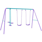 Kozy Metal Swing Set, with Seesaw, Adjustable Height, for Ages 3+ Years, Purple